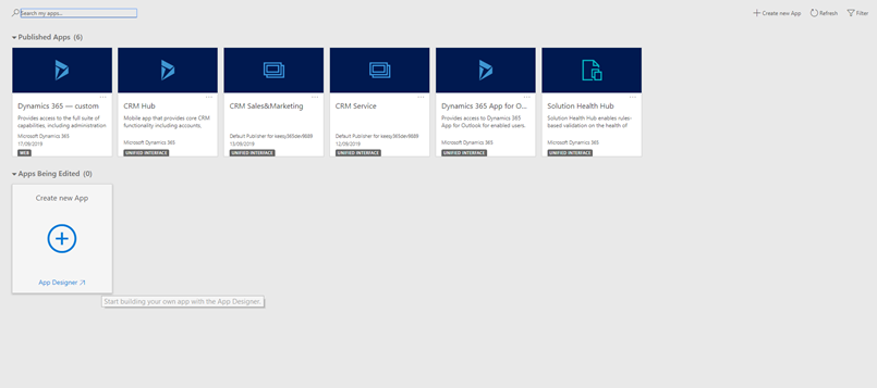 Creazione di una nuova App Unified Interface
